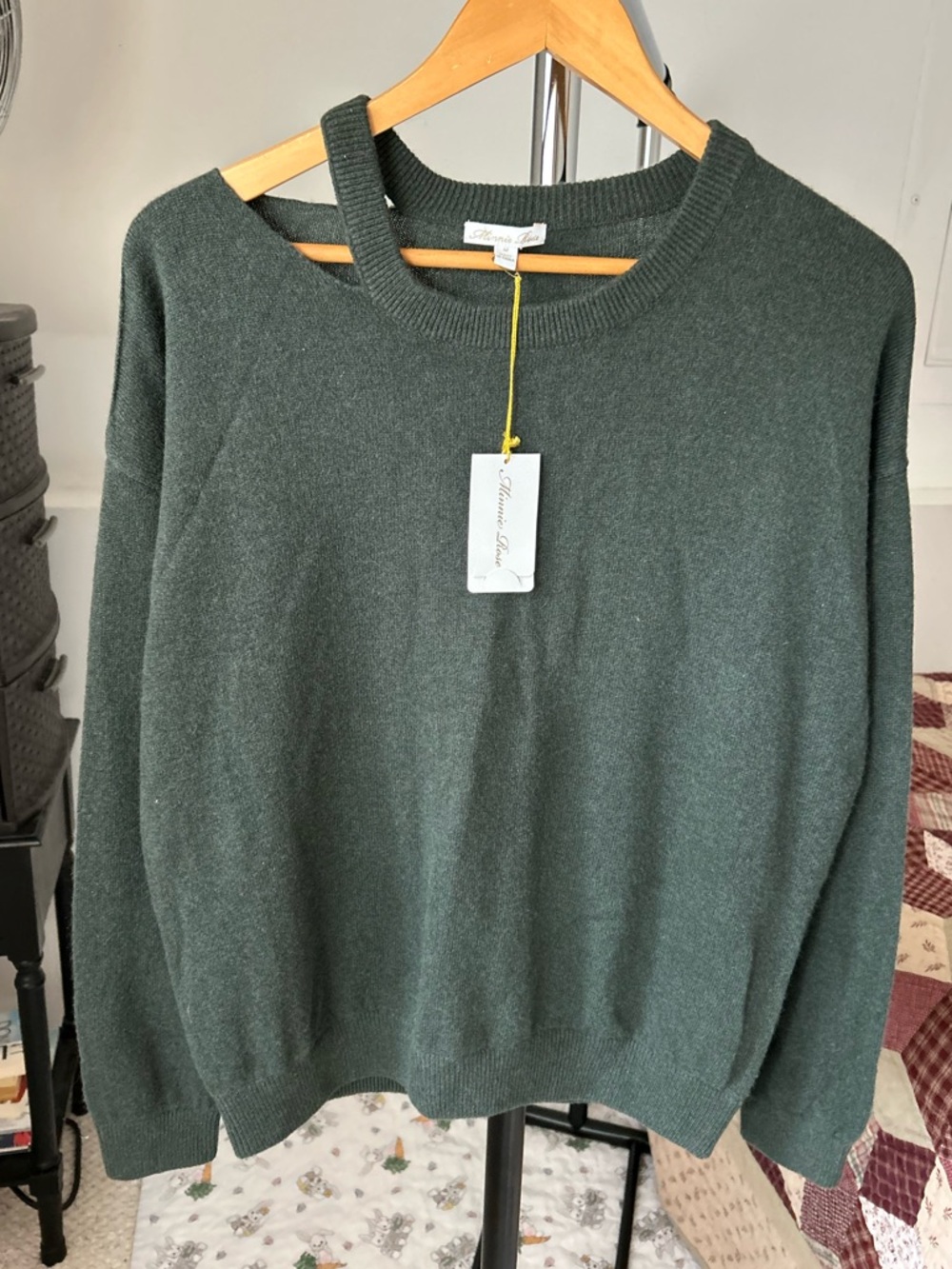 Minnie Rose 100% Cashmere Sweater NWT Green Medium